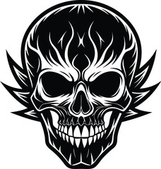Skull Black and White Vector illustration, Skull Minimalist and Simple Silhouette Vector, Skull icon, tattoo, human, pirate