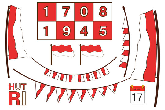 indonesian independence 17 august 1945 independence day elements with flags, traditional competitions, red and white decorations, and birthday numbers
