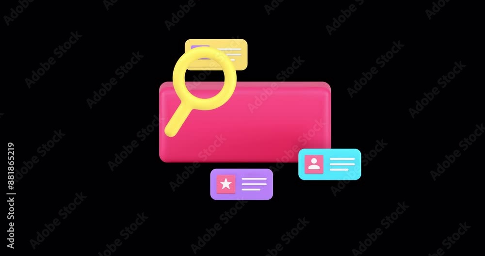 Poster nft media file management library searching image video in digital database 3d icon animation with a