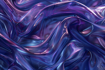 Obraz premium Holographic liquid foil swirls like a nebula in a mesmerizing blend of dark blues and violet.