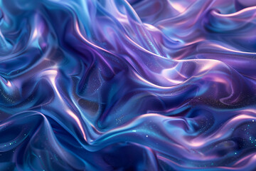 Obraz premium Holographic liquid foil swirls like a nebula in a mesmerizing blend of dark blues and violet.