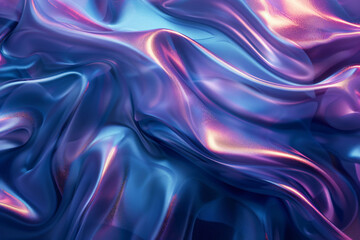 Fototapeta premium Holographic liquid foil swirls like a nebula in a mesmerizing blend of dark blues and violet.