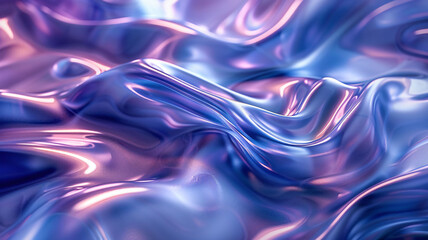 Obraz premium Holographic liquid foil swirls like a nebula in a mesmerizing blend of dark blues and violet.
