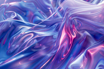 Obraz premium Holographic liquid foil swirls like a nebula in a mesmerizing blend of dark blues and violet.