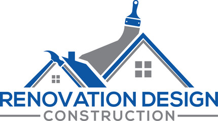Home repair with hammer, roofing, remodeling, handyman, home renovation, décor logo