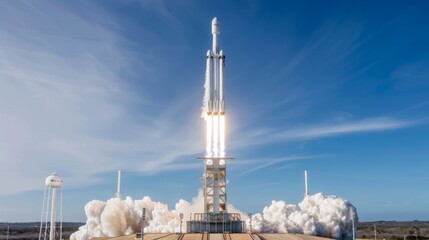 Rocket on launchpad with innovative frame design, dramatic lighting accentuating the structure, ready for a pioneering space mission