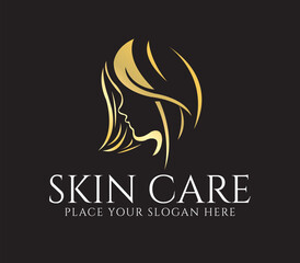 Beauty woman logo. SPA, Fashion, Makeup, Hairdressing girl Logotype concept icon linear style