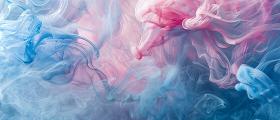 Intricate swirls of pastel pink and blue smoke blend harmoniously, creating a visually enchanting and delicate abstract composition.