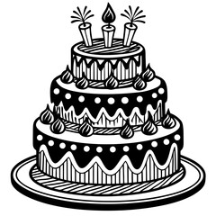birthday cake vector line art, 