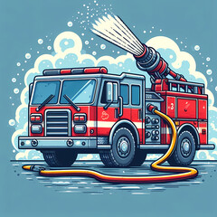 Vector Illustration Firetruck Hose Spraying