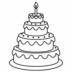 a four-layer  birthday cake vector line art, 