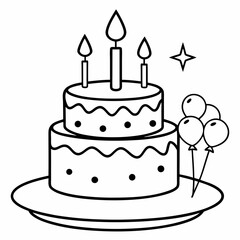 a birthday cake vector line art, 