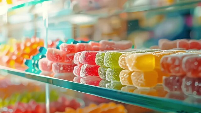 Colorful candies on the counter of a candy shop