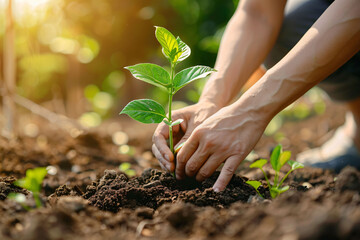 Hands in the earth, growing a greener future: Person plants a tree in a community garden. 