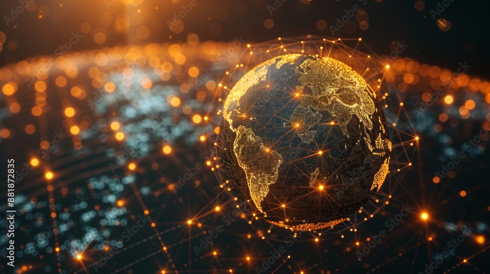 Poster a globe with interconnected nodes, symbolizing global business networks.