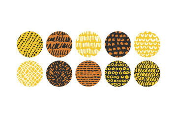 Vector illustration set of round abstract backgrounds or patterns for social media icons template. Contemporary minimal modern trendy honey doodle