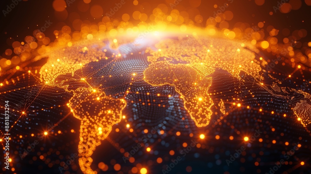 Poster a globe with interconnected nodes, symbolizing global business networks.