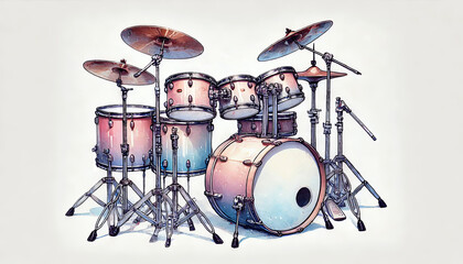 Watercolor Drum Set with Vibrant Colors.