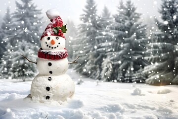 Fototapeta premium A Closed-Up Shot of A Happy Snowman Keywords: