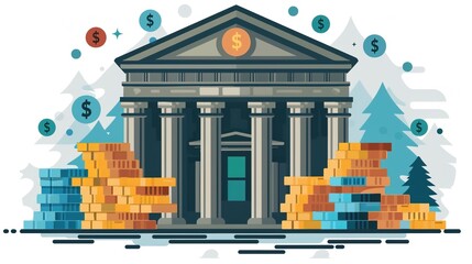 Investment banking and finance concept - 2d illustration sketch of a bank - presentation background wallpaper