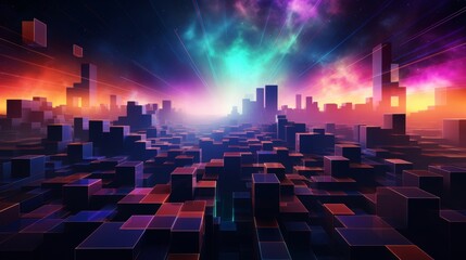 Obraz premium abstract blocks city skyline synthwave background