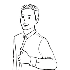 man thumb up pose line art cartoon illustration