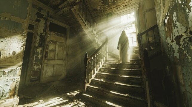 Ghostly Figure Walking Through Old, Creaky House