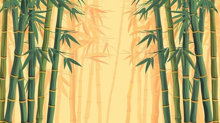 Illustration of a serene bamboo forest with tall green bamboo stalks and a warm, tranquil background, perfect for calming and natural themes.