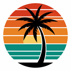 Beach palm tree retro logo style on white background