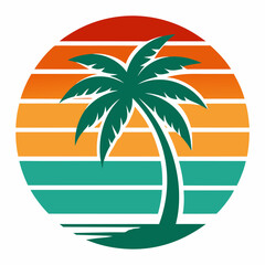 Beach palm tree retro logo style on white background