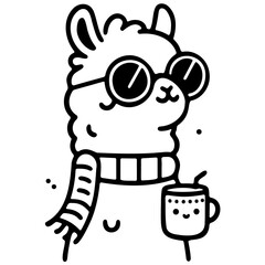 Cute Llama Silhouette Vector Illustration with Sunglasses, Adorable Llama Vector Collection with Fun and Playful Designs, Whimsical Llama Silhouette Set in Black Outline for Festive Designs