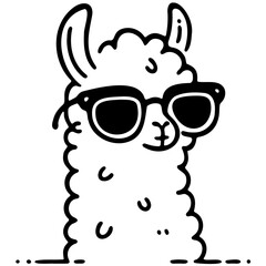 Cute Llama Silhouette Vector Illustration with Sunglasses, Adorable Llama Vector Collection with Fun and Playful Designs, Whimsical Llama Silhouette Set in Black Outline for Festive Designs