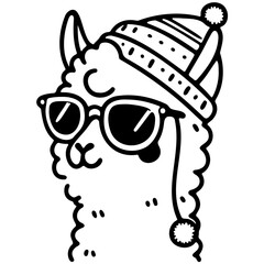 Cute Llama Silhouette Vector Illustration with Sunglasses, Adorable Llama Vector Collection with Fun and Playful Designs, Whimsical Llama Silhouette Set in Black Outline for Festive Designs