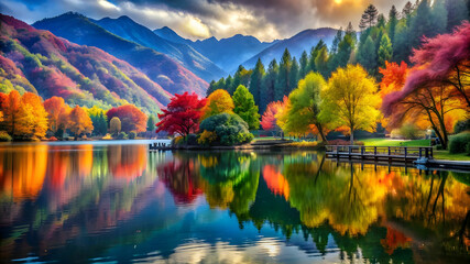 Naklejka premium 3d metal made landscape Beautiful scenery