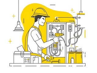 Electrical engineer. Testing electrical equipment. Flat design illustration.