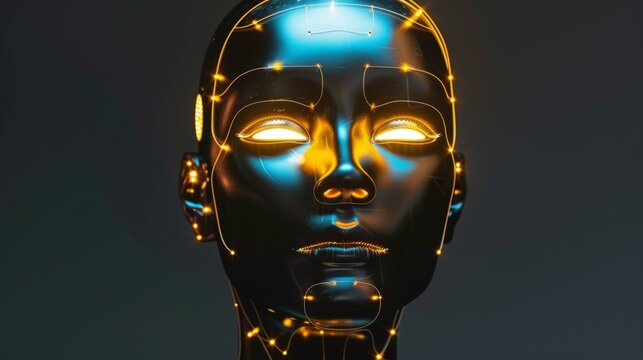 3D Illustration Of Futuristic Female Cyborg Or Robot Face , AI Artificial Intelligence Concept
