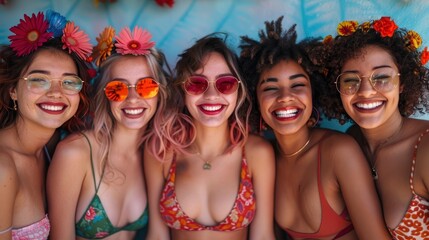 A group of ladies, filled with excitement and joy, enjoy a wild night out together