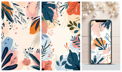 Leaves shapes social media story background set, used for autumn advertising.