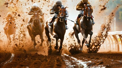 Horse racing over grunge background