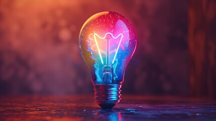 a colorful glowing idea bulb lamp, visualization of brainstorming and creative thinking