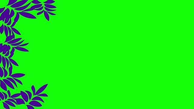 Violet leaves and branches animation. Green screen, side position. Floral frame background&
