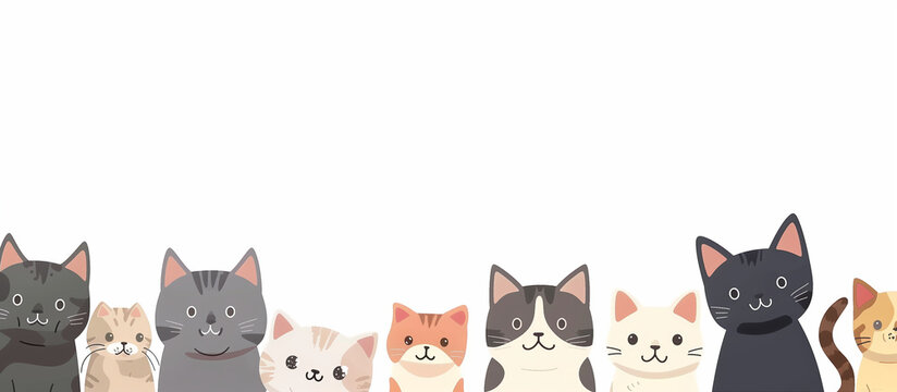white background illustration with world cat day festival cute cats, for banner design, Ai generated Images