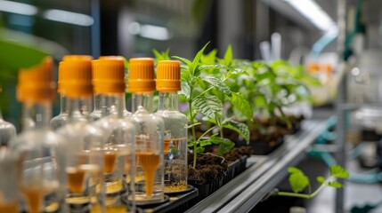 Laboratory Experiment with Green Plants and Glass Bottles