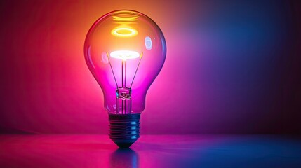 a colorful glowing idea bulb lamp, visualization of brainstorming and creative thinking