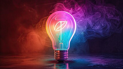a colorful glowing idea bulb lamp, visualization of brainstorming and creative thinking