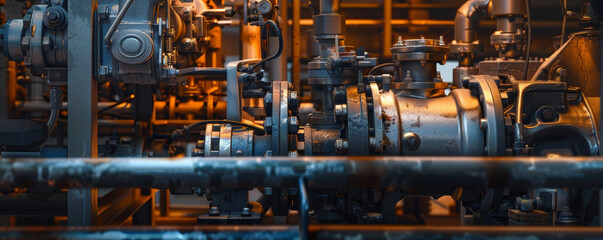 A mechanical background with a focus on hydraulic machinery, including pumps, valves, and cylinders, illustrating power and mechanical force.