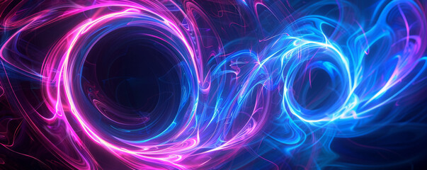 A futuristic energy background featuring swirling neon lights and pulsating energy waves in bright blues and purples, set against a black background.