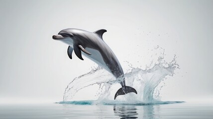 Dolphin leaping out of water with splash.