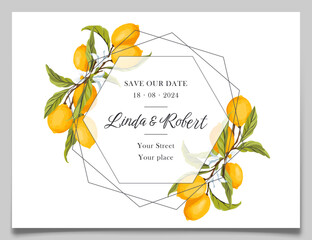 Save the date Citrus Lemon Invitation template.
