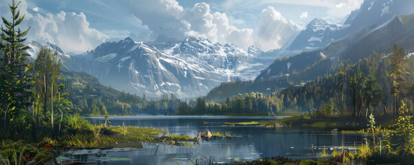 A safe planet backdrop showcasing a protected national park with diverse landscapes, from mountains to forests, representing conservation efforts.